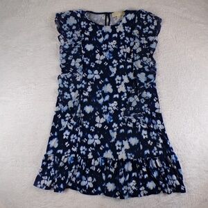 Michael Kors Poppy Ikat Ruffled Dress Women's Size P/L Blue/White